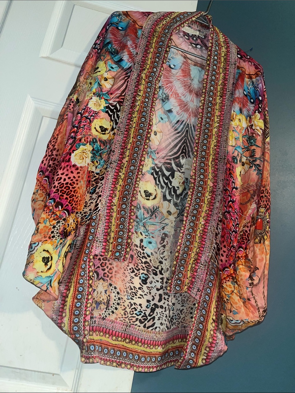 Printed Teal & Pink Beach Kimono - Picture 2 of 5